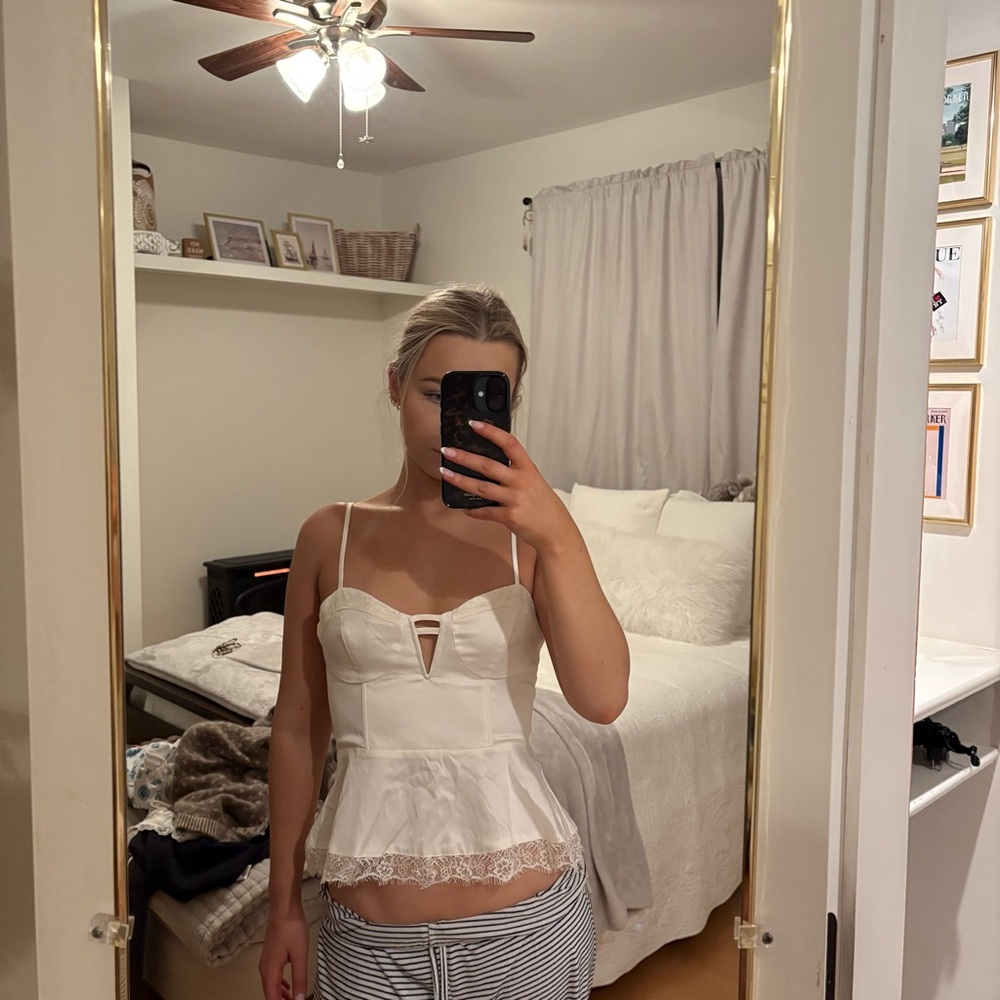 White Lace Trim Cami Top peplum